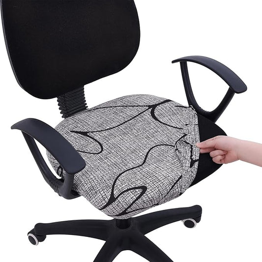 Smiry Printed Office Computer Chair Seat Covers, Stretch Fit Universal Desk Rotating Chair Cover Washable Removable Seat Cushion Protectors - Grey and Black-DeskLoop Office