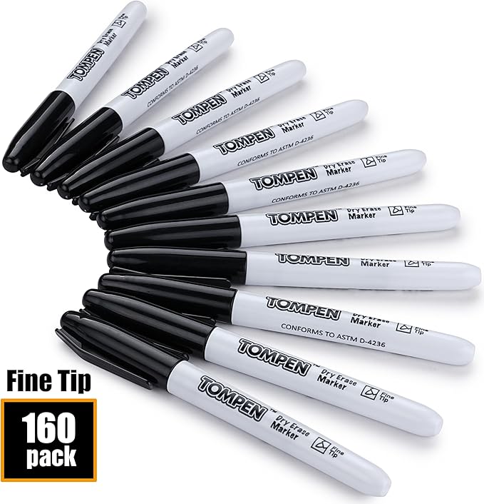Dry Erase Markers Black,160 Bulk Pack Fine Tip,Low Odor Quick-Drying Whiteboard Markers for Office Home School Writing Planning-DeskLoop Office