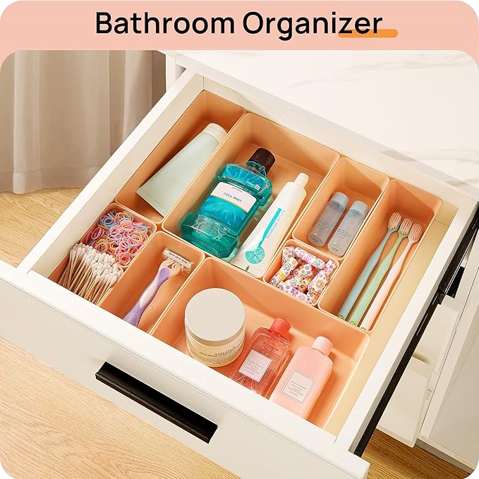 Vtopmart 25 PCS Plastic Drawer Organizers Set, 4-Size Versatile Bathroom and Vanity Drawer Organizer Trays, Storage Bins for Makeup, Bedroom, Kitchen Gadgets Utensils and Office-DeskLoop Office