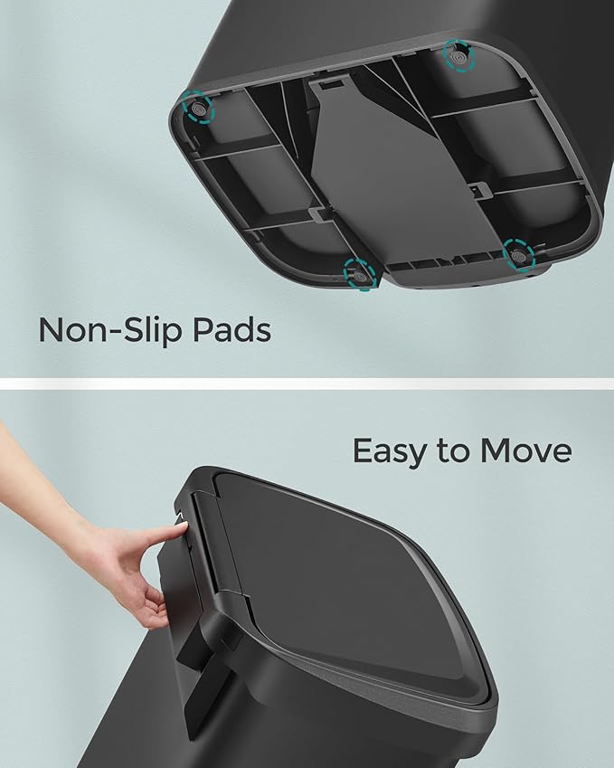 SONGMICS Kitchen Trash Can, 13 Gallon (50 L) Stainless Steel Garbage Can, with Stay-Open Lid and Step-on Pedal, Soft Closure, Tall, Large and Space-Saving, Black ULTB530B50-DeskLoop Office