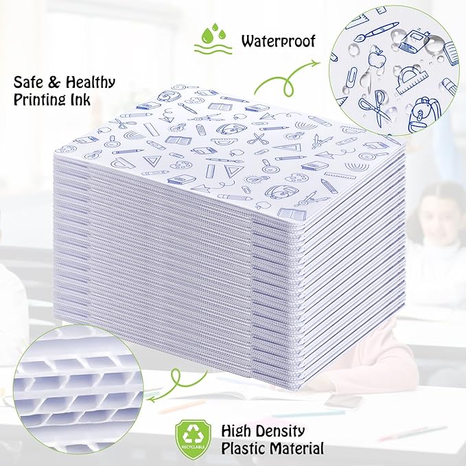 24 Pack Printing Privacy Floders for Student Desks - Durable Plastic Erasable - Testing Dividers for Classroom - Easy Clean Privacy Shields for Student - Includes Extra Labels White-DeskLoop Office