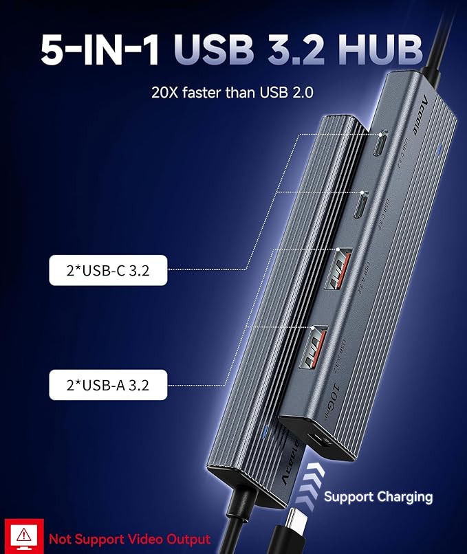 Aceele USB C Hub 10Gbps, USB 3.2 Gen 2 HUB with 2 USB-C 3.2 and 2 USB-A 3.2 Port, 100W PD Charging, 3.3FT Cable Type C Splitter for MacBook Pro/Air, iPad Pro and More(Not Support Extend Monitor)-DeskLoop Office