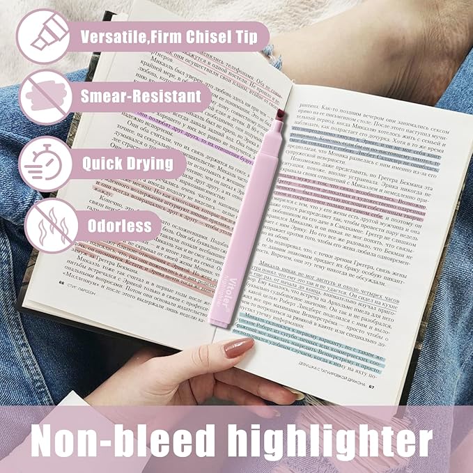 Pastel Highlighters,8pcs Bible Highlighters with Chisel Tip,Cute Markers Highlighter No Bleed,Bible High Lighters Assorted Colors for School Journaling-DeskLoop Office