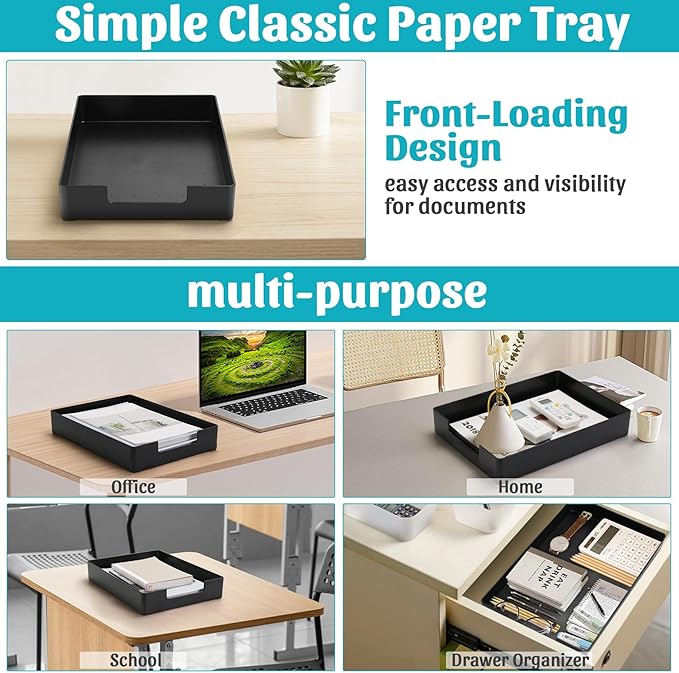 Letter-Size Tray Desk Letter Tray Paper Tray, Sturdy Heavy-Duty Plastic Printer Paper Tray, Single-Tier Stackable File Storage Organizer for Office Home (2, Black)-DeskLoop Office