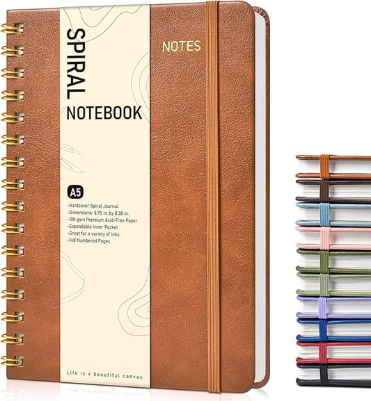 Graph Spiral Journal Notebook, A5 Hardcover Spiral Journals for Women Men, 100 GSM Graph Paper Notebooks, 150 Pages Spiral Bound Grid Notebook for Writing Note Taking Work 5.75" x 8.38", Brown-DeskLoop Office