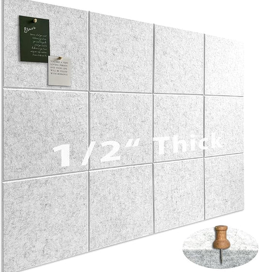 Large Cork Board for Office Wall Decor,48"x36"-12 Pack Felt Wall Tiles with Safe Removable Adhesive Tabs, 1/2" Thick, Felt Bulletin Board Pin Board Cork Boards for Walls - Light Grey-DeskLoop Office