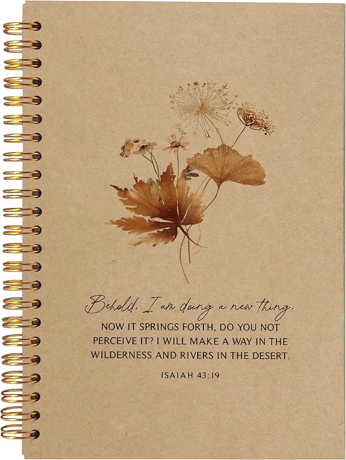 Behold I am Doing a New Thing Floral Christian Notebook Journal, Christian Gifts for Women, Bible Notebooks for Note Taking, Bible Journaling Notebook, Hardcover Spiral Notebook 5.5x8.3 kraft paper-DeskLoop Office