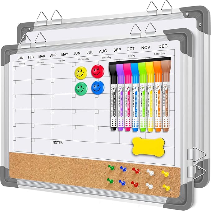 EAONE 16x12 in Double Side Whiteboard Calendar & Cork Board Combo for Wall, 3 in 1 Magnetic Dry Erase Whiteboard Monthly Calendar and Bulletin Board with Aluminum Frame for Home Office Kitchen-DeskLoop Office