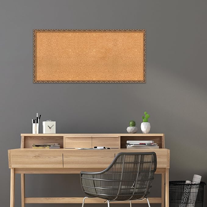 Amanti Art Natural Cork Board for Wall, 22x46 Vision Board with Bronze Frame, Oversize Corkboard Office Decor for Home Organization, Traditional Corkboard Pinboard to Display Items for Home-DeskLoop Office