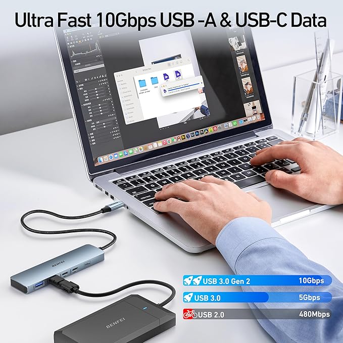 BENFEI USB C HUB 6-in-1 with HDMI(4K@60Hz), 100W Power Delivery, 10Gbps 2*USB-A and 2*USB-C, Silicone Cable, Aluminum Case Compatible with iPhone 15 Pro/Max, MacBook, iPad Pro, iMac, S23, XPS17-DeskLoop Office
