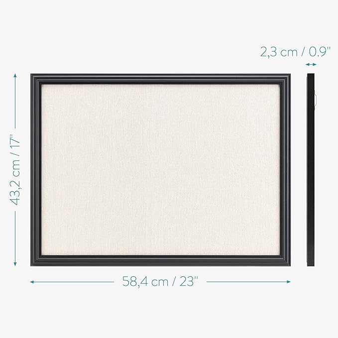 Navaris Framed Linen Bulletin Board - 17 x 23 inches Fabric Jewelry Organizer Pinboard for Wall Memory Memo Pin Board - Linen with Frame-DeskLoop Office
