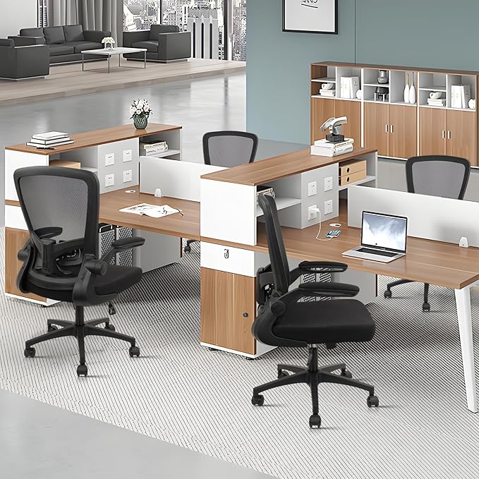 Desk Chairs with Wheels, Ergonomic Mesh Office Chair Adjustable Height and Swivel Lumbar Support Home Office Chair with Flip Up Armrests, Set of 4-DeskLoop Office