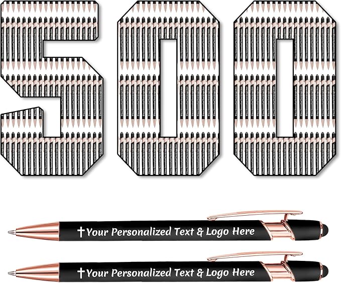 STREADVE 500 Personalized Custom Pens Engraved Writing Pen with Name Logo, Customized Promotional Items Stylus Pen Gifts for Men Women Realtor Nurse Wedding Business, Black-DeskLoop Office