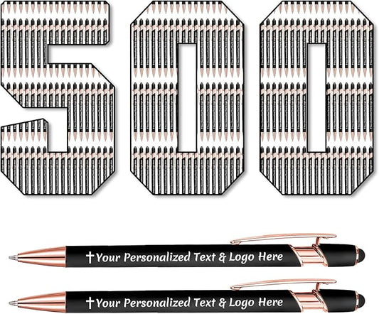 STREADVE 500 Personalized Custom Pens Engraved Writing Pen with Name Logo, Customized Promotional Items Stylus Pen Gifts for Men Women Realtor Nurse Wedding Business, Black-DeskLoop Office