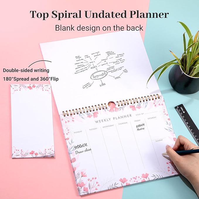 8.5x11 Weekly Planner Notepad Undated To Do List Note pad 52 Weekly Desk Wall Planner Calendar Hangble Daily Planning Pad for Work,Home,School,Ofiice Supplies,Matching 44 Notepad,Pink-DeskLoop Office