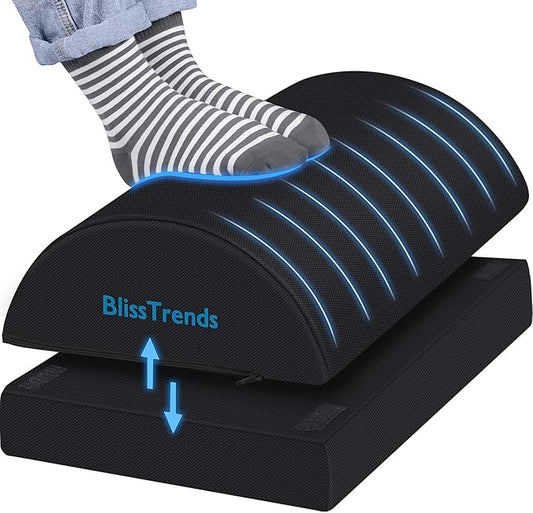 BlissTrends Foot Rest for Under Desk at Work-Versatile Foot Stool with Washable Cover-Comfortable Footrest with 2 Adjustable Heights for Car,Home and Office to Relieve Back,Lumbar,Knee Pain-Black-DeskLoop Office