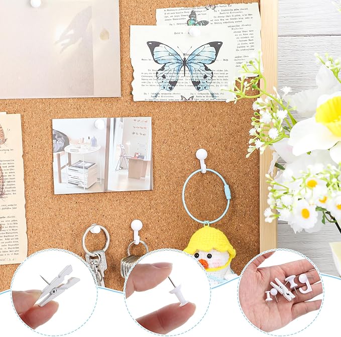BESARME 200 Pieces Push Pins Set, 5 Types White Thumb Tacks Cute Decorative Push Pins for Wall Cork Board Bulletin Boards with Storage Box-DeskLoop Office