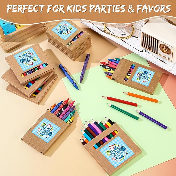 10 Sets Bulk Back to School Supplies, Colored Pencils Pre-Sharpened and Crayons Holiday Bundle in Box Mini Pencils Crayons Bulk Classroom Teacher Supplies, Cute Back to School Gifts-DeskLoop Office
