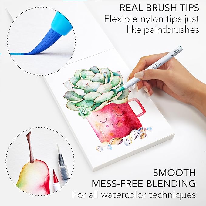 CHROMATEK 108 Watercolor Pens Set | Including 15 Page Pad & Online Video Tutorial Series | 5 Aquapens & 100 Unique Colors | Real Brush Pens | Easily Blendable, Vivid and Smooth-DeskLoop Office