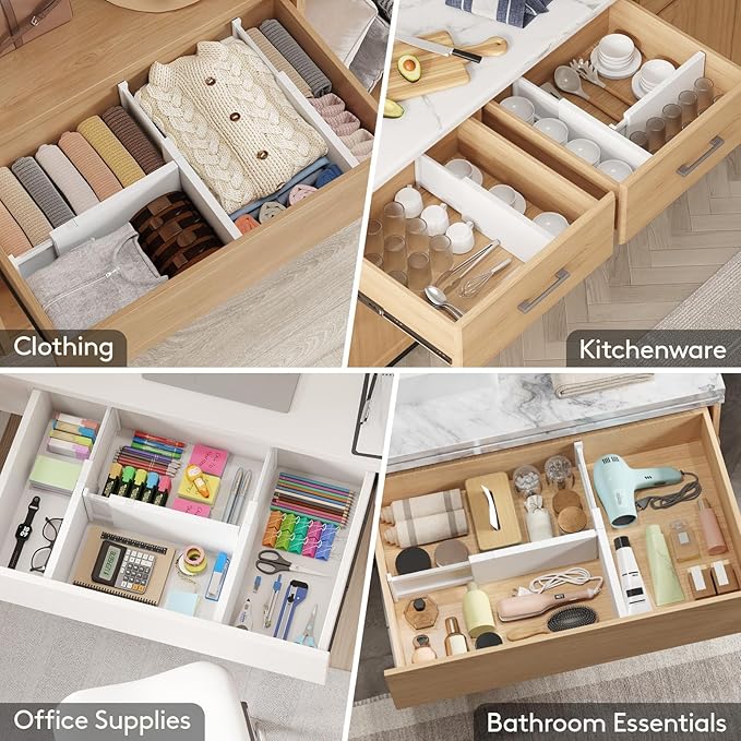 Lifewit 5 Pack Drawer Dividers Plastic 6" High, 13.5-22" Adjustable Drawer Organizers for Clothes, Expandable Dresser Separators in Bedroom/Bathroom/Kitchen/Fridge/Office Organization and Storage-DeskLoop Office