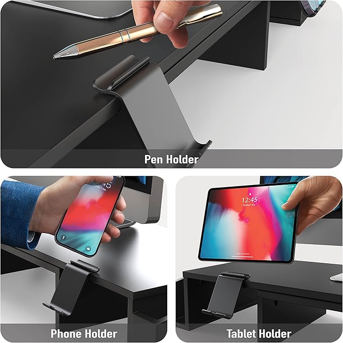 Simple Houseware Desk Dual Monitor Stand Riser with Drawer, Black-DeskLoop Office