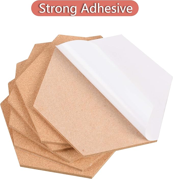SUNGIFT Hexagon Cork Board Tiles Self Adhesive 6 Pack - 1/2" Thick Corkboards for Wall 12" x 10.2" Memo Boards Pin Board Decorative Bulletin Board for Office Home Kitchen - 50 Multi-Color Push Pins-DeskLoop Office