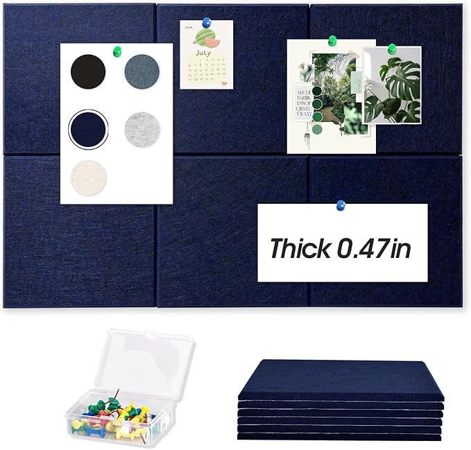 Thick Cork Board for Wall with Pins, 36" x 24" Bulletin Board Self-Adhesive Pin Board | Customized 6 Packs Felt Tiles for Office Home Wall Decor, Navy-DeskLoop Office