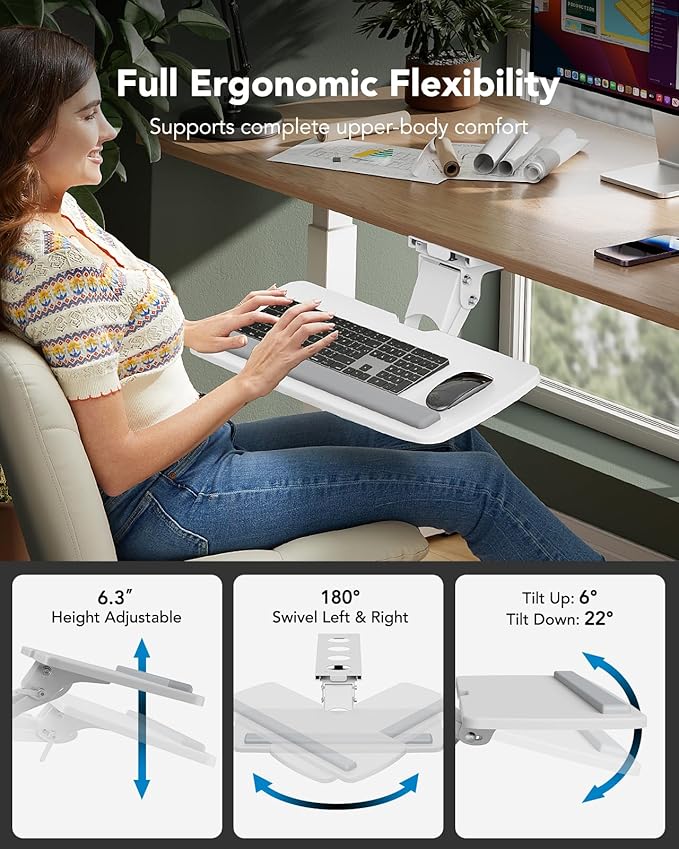 HUANUO Keyboard Tray Under Desk, 360 Adjustable Ergonomic Sliding Keyboard & Mouse Tray, 25" W x 9.8" D-DeskLoop Office