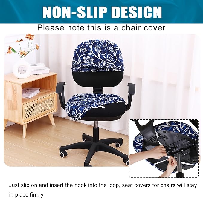 Smiry Stretch Printed Office Computer Chair Covers, Universal Washable Removable Desk Rotating Chair Slipcovers Protector, Seat + Backrest Cover - Navy Blue-DeskLoop Office