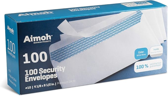 Aimoh #10 Security Self Seal Envelopes – 100 Qty |No Window, 4⅛ x 9½", 24 LB - Image 8