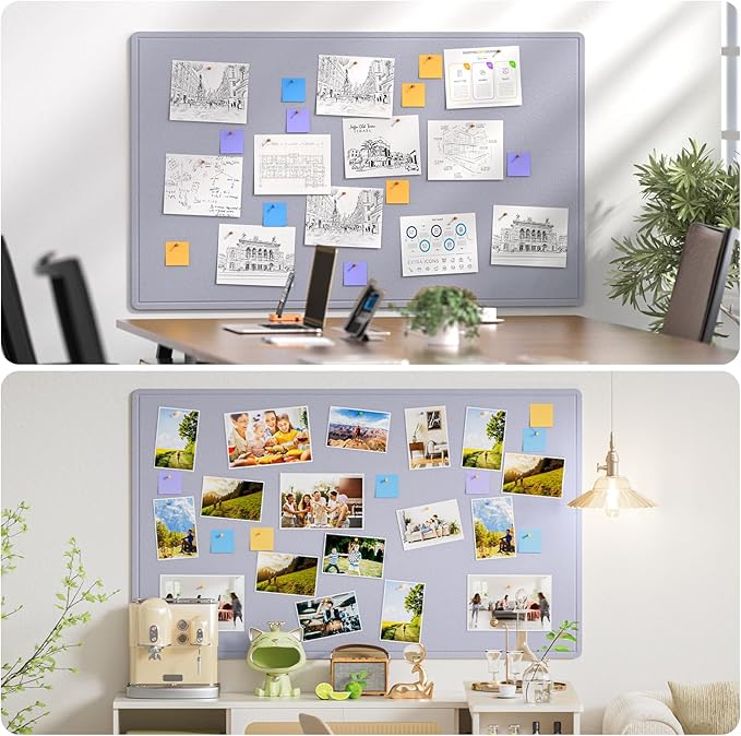MaxGear Extra Large Bulletin Board 60" x 36", Foldable Felt Board Vision Board Supplies, Cork Board for Office, Home, School, Small Pin Boards for Walls Decorative Display Board Moonlight Gray-DeskLoop Office