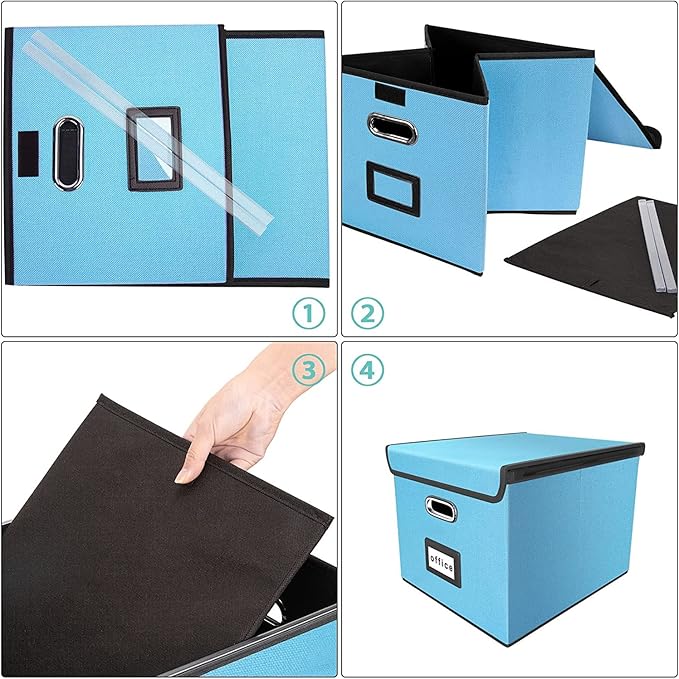 Huolewa Decorative File Organizer Document Storage Boxes with Lids, Linen Hanging Filing Storage Boxes, Decorative Home/Office Filing System for File and Folders Storage-DeskLoop Office