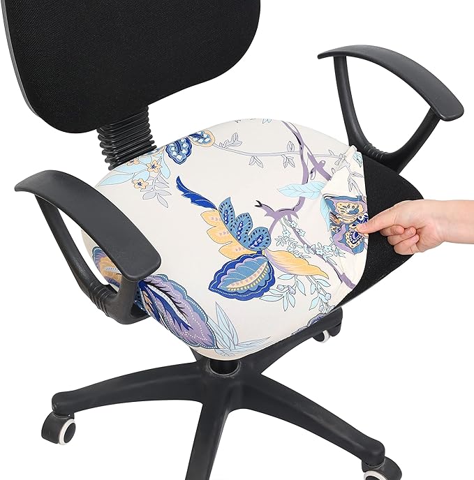 Smiry Printed Office Computer Chair Seat Covers, Stretch Fit Universal Desk Rotating Chair Cover Washable Removable Seat Cushion Protectors - Beige-DeskLoop Office