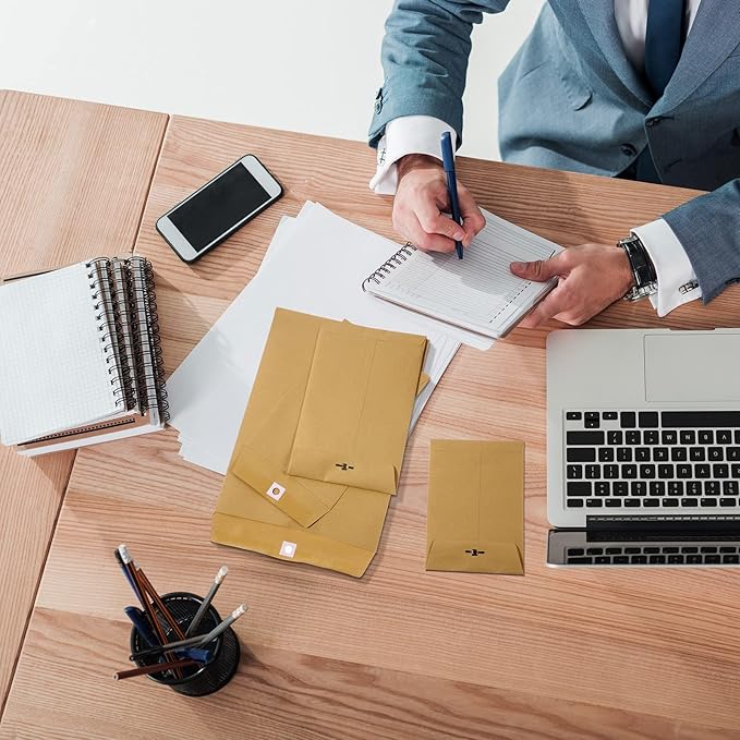 Frienda 4 Sizes Clasp Envelopes Kraft Paper Catalog Clasp Envelope with Closure for Filing, Storing or Mailing Documents, 50 Pieces(5 x 7 In, 6 x 9 In, 9 x 12 In, 10 x 13 In,Brown)-DeskLoop Office