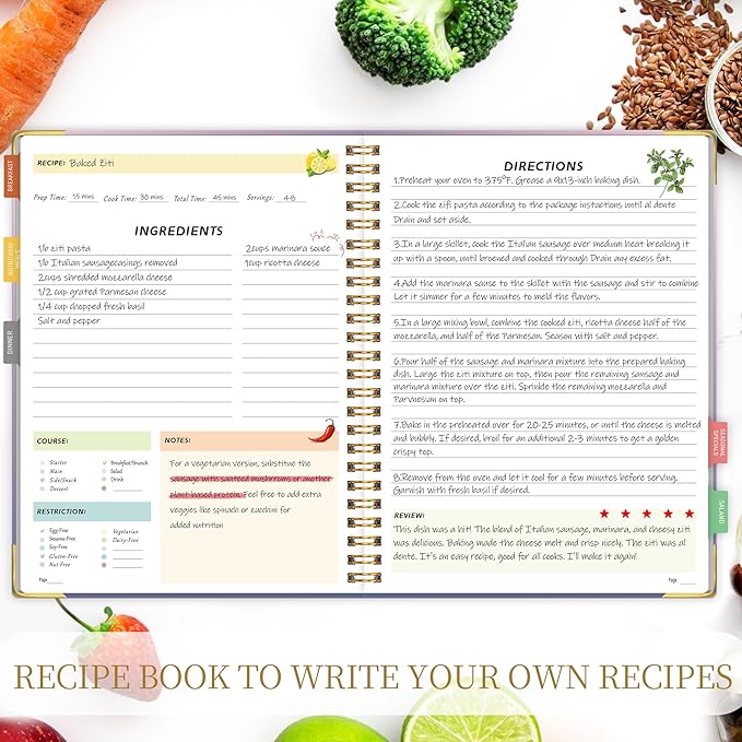 Blank Recipe Book to Write in Your Own Recipes, Blank Cookbook with 175 Pages for Family Cooking Lover, Recipe Notebook with Tab Sticker Sheets, Recipe Journal, Hardcover, 7.5" x 9.5"-DeskLoop Office