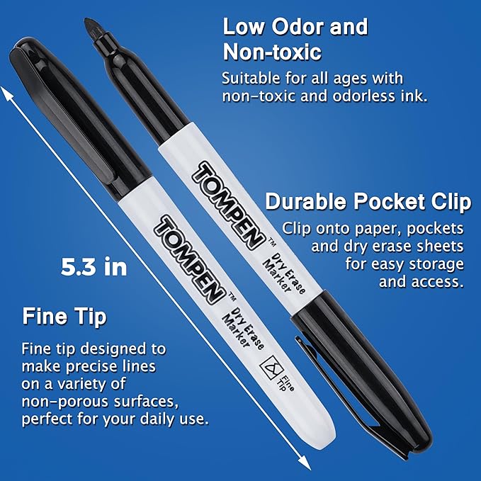 Dry Erase Markers Black,160 Bulk Pack Fine Tip,Low Odor Quick-Drying Whiteboard Markers for Office Home School Writing Planning-DeskLoop Office