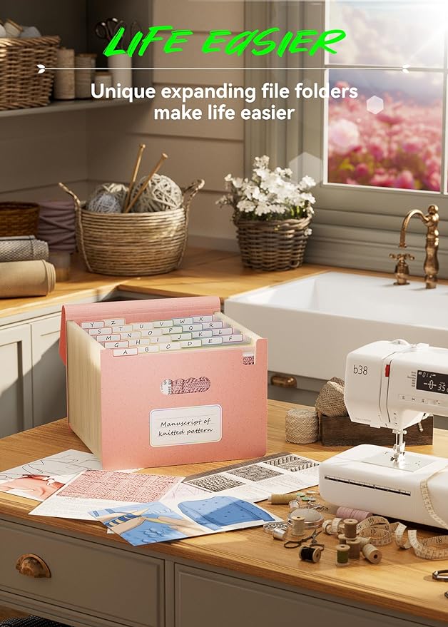 Accordion File Organizer, 26 Pockets Wheat Straw Expanding File Folder, Monthly Bill Receipt Organizer,A-Z Tabs,100% BPA Free,Return to Nature Healthy Living,Letter/A4 Size - Strawberry Pink-DeskLoop Office