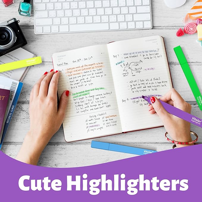 Highlighters,12pcs Aesthetic Pastel Highlighters, Chisel Tip Book Highlighter, Cute Pens with Chisel Tip, No Bleed Bible Highlighter Assorted Colors-DeskLoop Office