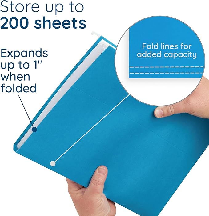 Blue Summit Supplies Hanging File Folders, 25 Reinforced Hang Folders, Designed for Home and Office Color Coded File Organization, Letter Size, Blue, 25 Pack-DeskLoop Office