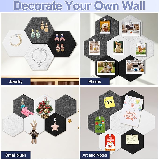 8PCS Hexagon Cork Board Tiles, Self-Adhesive Felt Bulletin - Image 7