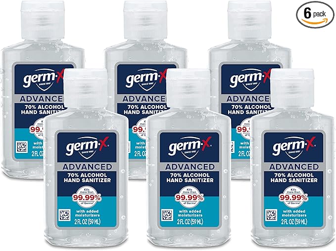 Germ-X Advanced Hand Sanitizer, Back to School Supplies College, Non-Drying Moisturizing Clear Gel, Instant and No Rinse Formula, Mini Travel Size for On-The-Go, 2 Fl Oz (Pack of 6)-DeskLoop Office