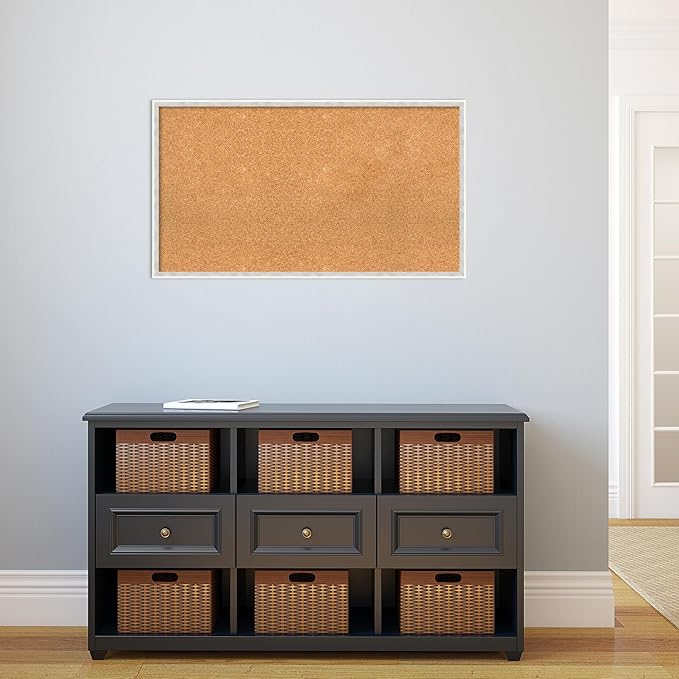 Amanti Art Natural Cork Board for Wall, 21x37 Vision Board with White Frame, Large Corkboard Office Decor for Home Organization, Modern Corkboard Pinboard to Display Items for Home Organization in-DeskLoop Office