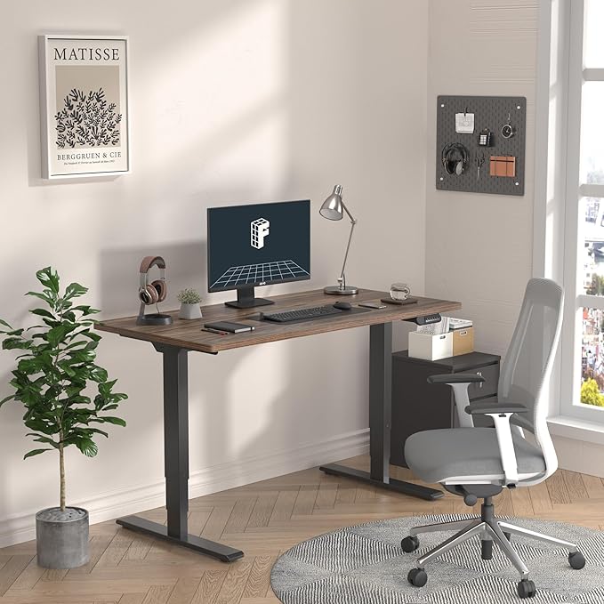 FLEXISPOT E6 Essential 3 Stages Dual Motor Electric Standing Desk 48x30 Inch Whole-Piece Board Height Adjustable Electric Sit Stand Desk(Black Frame + Brown Wood Grain Desktop, 2 Packages)-DeskLoop Office