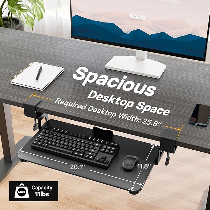 BONTEC KMT01-PJ Under Desk Keyboard Tray, Pull-Out Keyboard & Mouse Platform with C-Clamp, 20 x 11.8 in Space-Saving Ergonomic Slide-Out Drawer, Black-DeskLoop Office