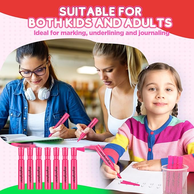 Qilery 24 Pack Tank Style Highlighters Chisel Tip Highlighters Bulk Colored Markers for Adult Coloring, Home Office Supplie(Pink)-DeskLoop Office