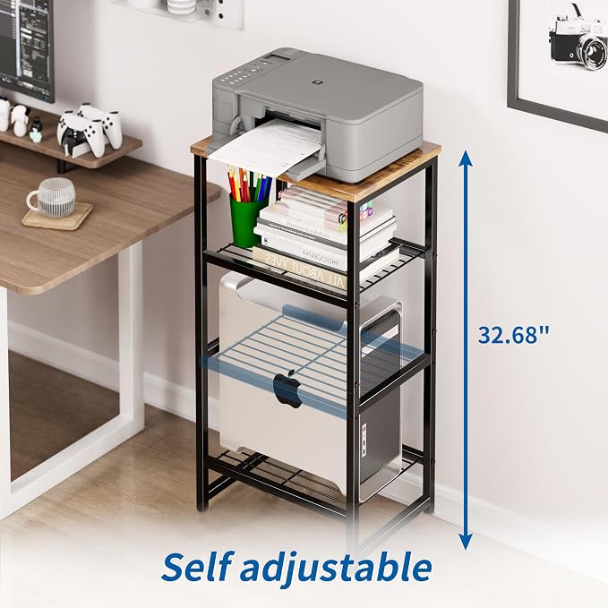 Industrial 3 Tier Printer Stand, Home Printer Wood Table - Image 7