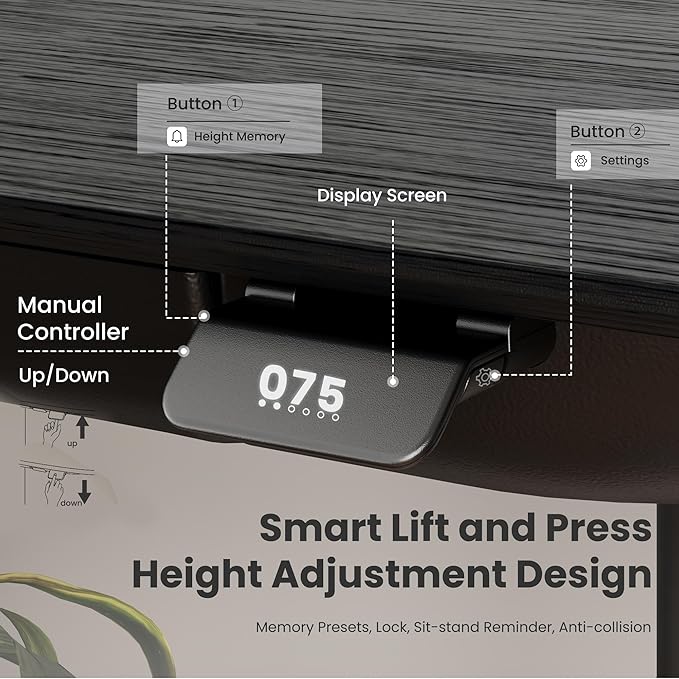 COLAMY Electric Adjustable Standing Desk – 48 x 28 Inch Sit Stand Desk with Drawer & Cable Management, Dual Motor Lift System, Ergonomic Footrest, Home Office Table (Veneer Desktop, Black Oak + Black)-DeskLoop Office