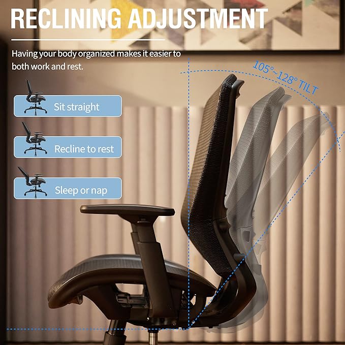 ELABEST Mesh Office Chair,Ergonomic Computer Desk Chair,Sturdy Task Chair- Adjustable Lumbar Support & Armrests,Tilt Function,Comfort Wide Seat,Swivel Home Office Chair (Black)-DeskLoop Office