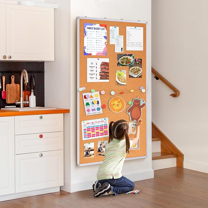 maxtek Large Cork Board 48 x 36 in, Bulletin Board for Walls, 4'x 3' Extra Aluminum Framed Corkboard, Foldable Wall Mounted Pin Memo Notice Cork Board for Office, Home Wall Display-DeskLoop Office