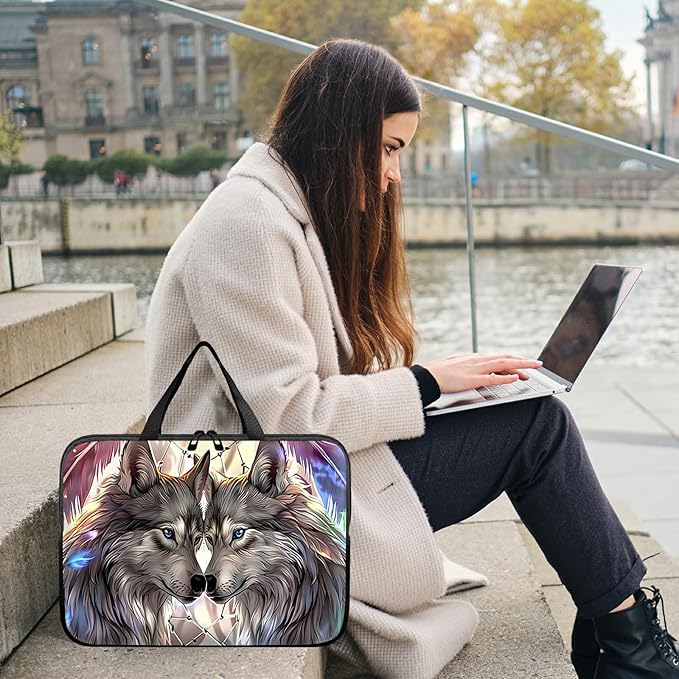 Laptop Sleeve Case Bag 15 inch, Couple Wolf Slim Carrying Case Durable Handbag Travel Laptop Bag for 15 inch MacBook Air M3/M2/15 Pro/Surface Laptop 7/6/5/4/3/ Dell XPS 15 Plus